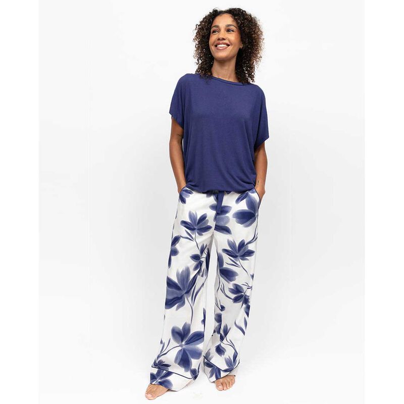 Cyberjammies Indigo Navy Floral Print Wide Leg Pyjama Bottoms image number 3
